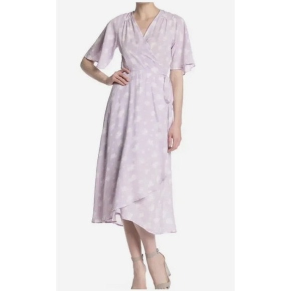 Bobeau coquette Wedding Guest Dress Small Floral Print Wrap Midi Bridal‎ Shower - Picture 1 of 7